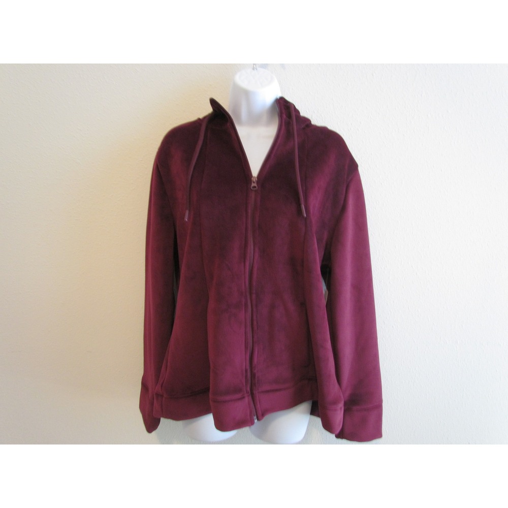 NWT Time and Tru Velvet Jacket XL Burgundy Full Zip Hooded Velour Athleisure